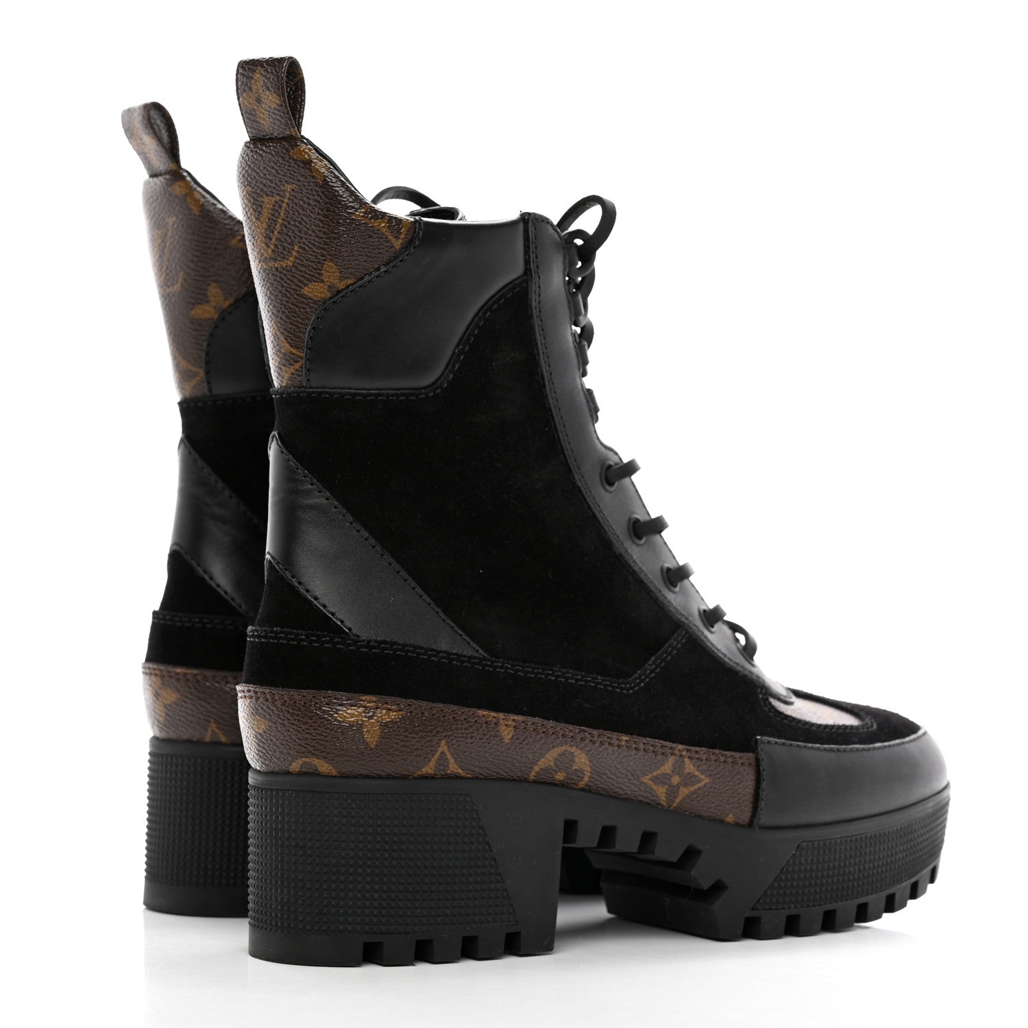 Louis Vuitton Suede Calfskin Monogram Laureate Platform Desert Boots 39 Black 4 of 11