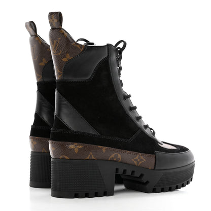Louis Vuitton Suede Calfskin Monogram Laureate Platform Desert Boots 39 Black 4 of 11