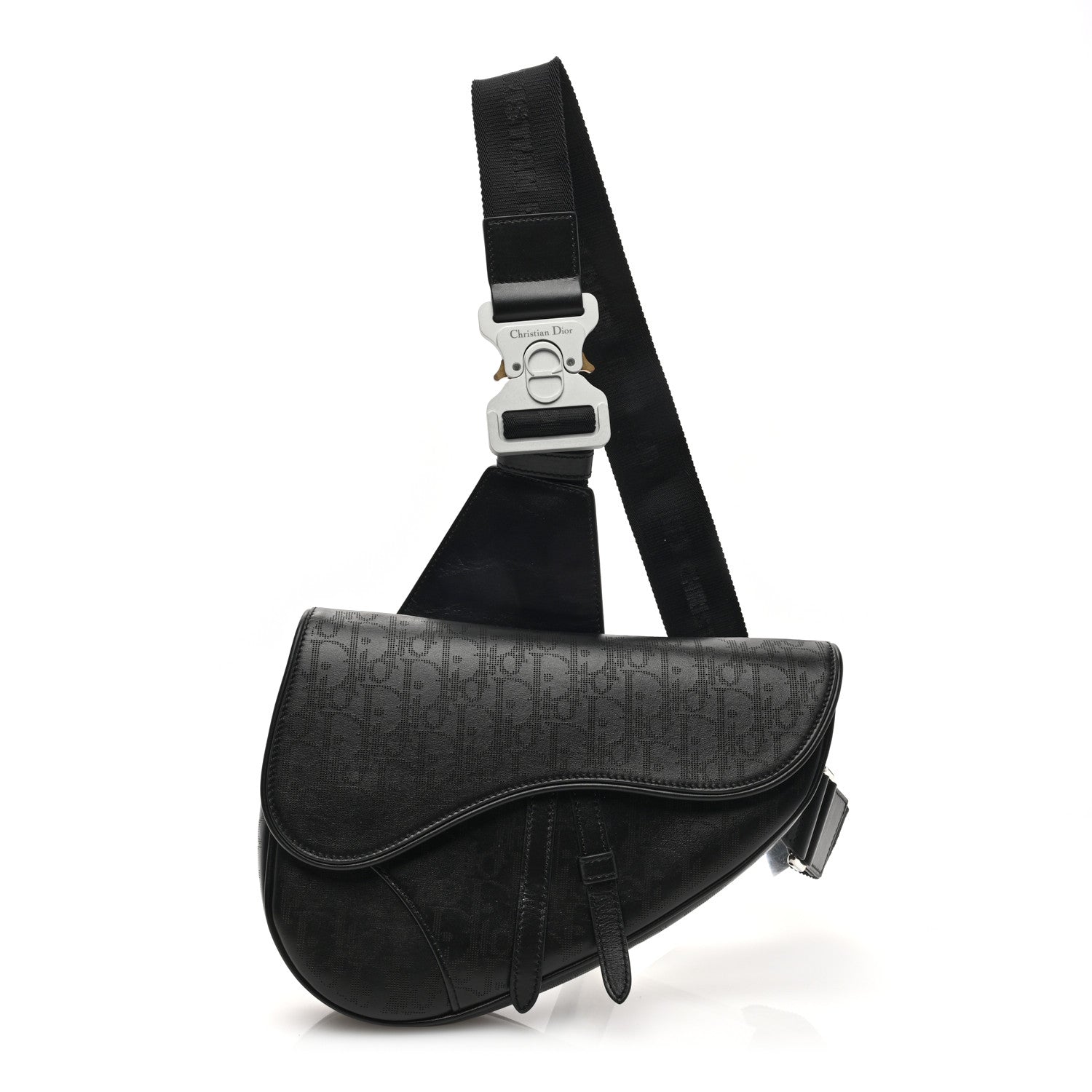 Christian Dior Calfskin Perforated Oblique Galaxy Mens Saddle Bag Black 1 of 8