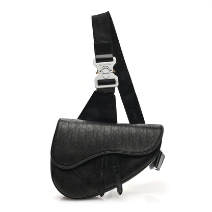 Christian Dior Calfskin Perforated Oblique Galaxy Mens Saddle Bag Black 1 of 8