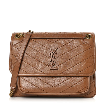 Saint Laurent Crinkled Calfskin Matelasse Monogram Medium Niki Chain Satchel Caramel 1 of 9