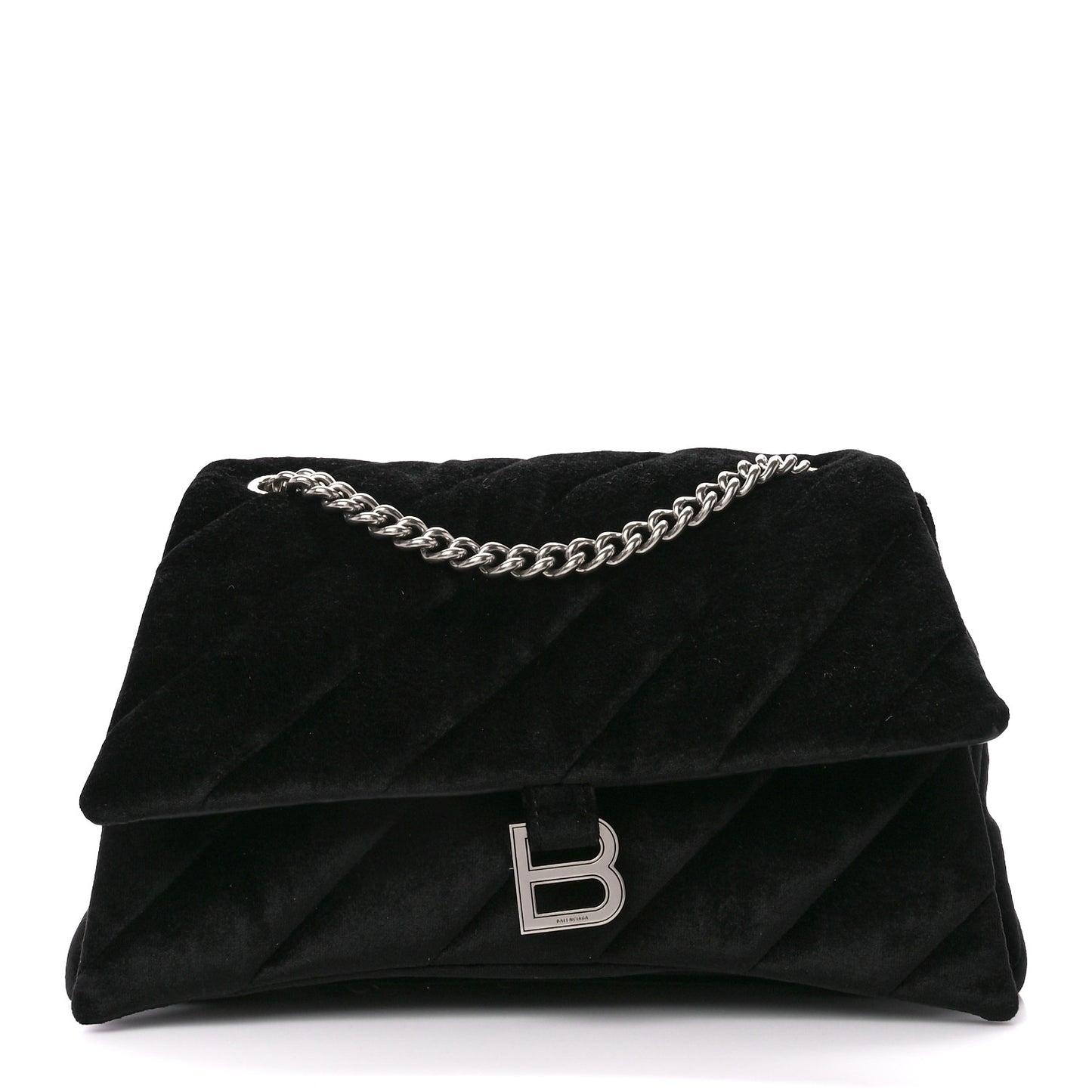Crushed Velvet Quilted Medium Crush Chain Bag Black