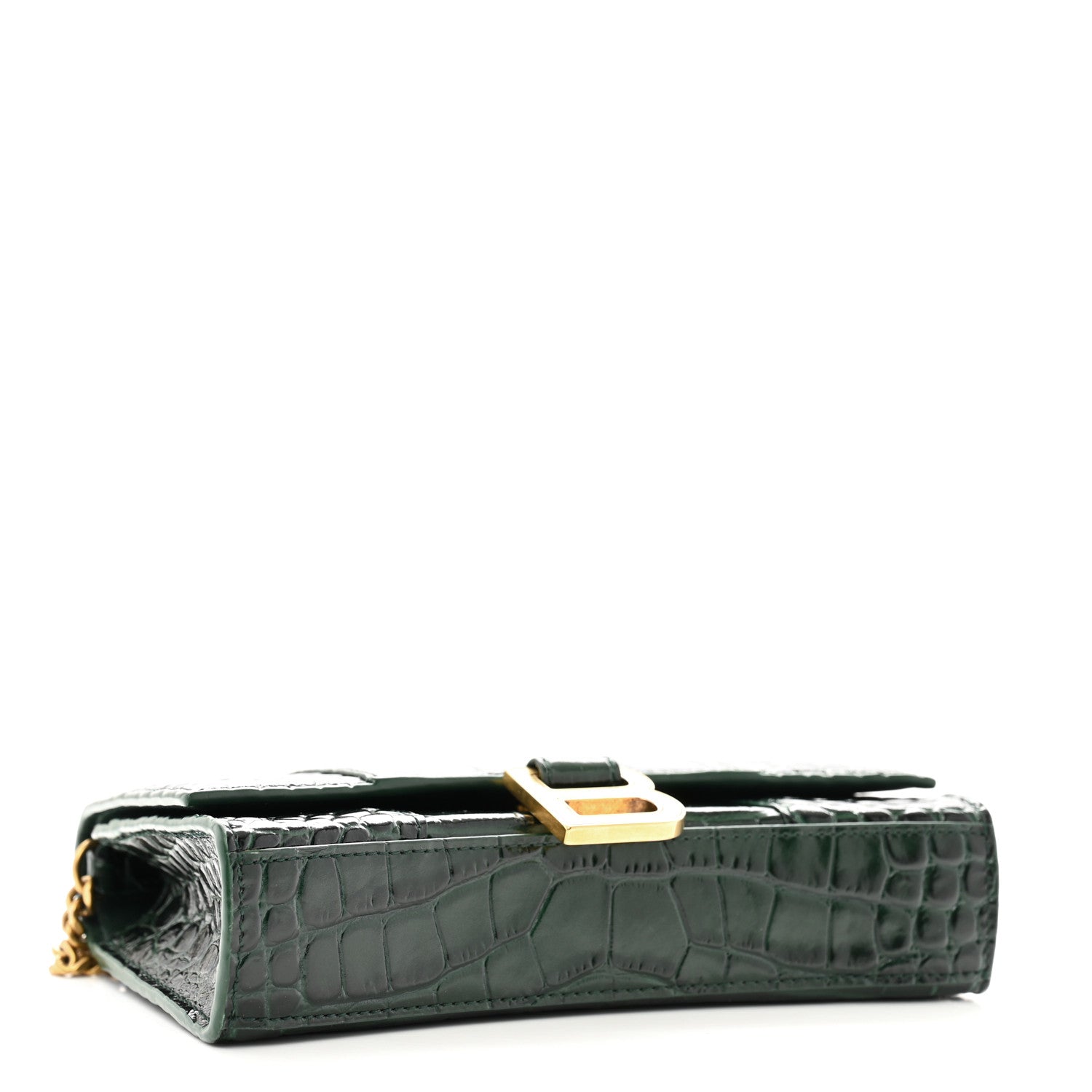 Balenciaga Shiny Calfskin Crocodile Embossed Hourglass Chain Bag Forest Green 4 of 10