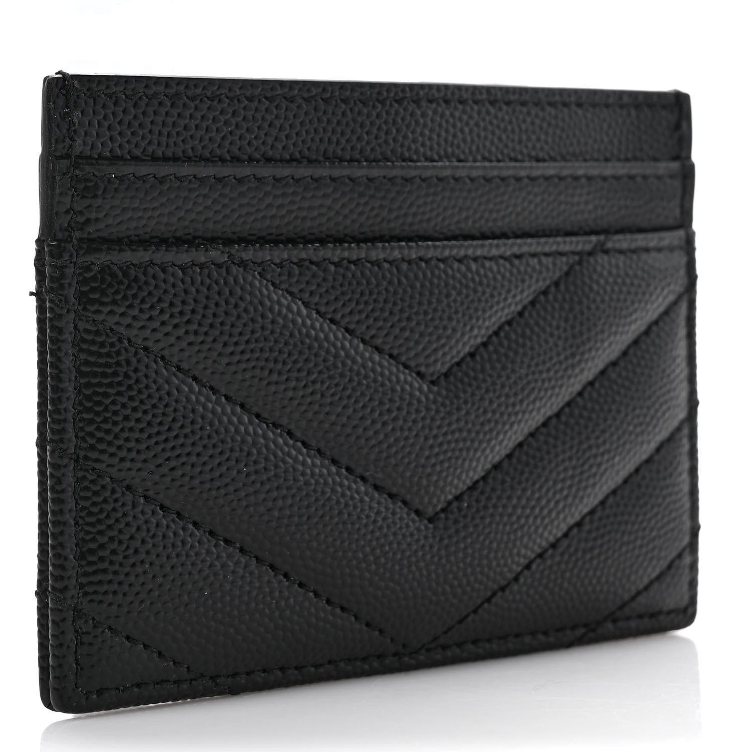 Saint Laurent Grain De Poudre Matelasse Chevron Monogram Credit Card Case Black 3 of 7