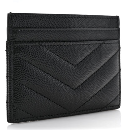 Saint Laurent Grain De Poudre Matelasse Chevron Monogram Credit Card Case Black 3 of 7
