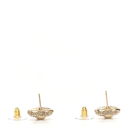 Chanel Pearl Crystal CC Heart Earrings Gold White 3 of 5