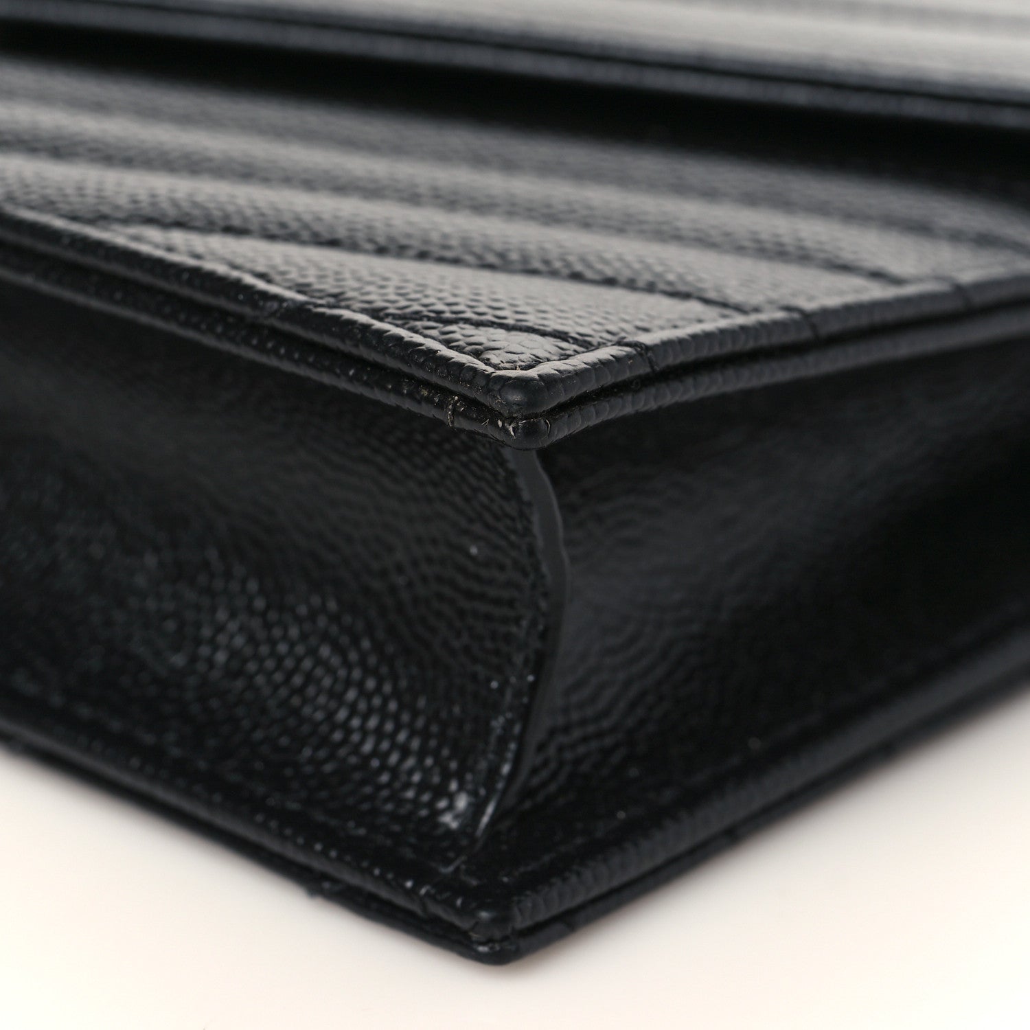 Saint Laurent Grain De Poudre Matelasse Chevron Monogram Envelope Chain Wallet Black 9 of 10