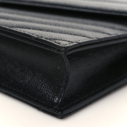 Saint Laurent Grain De Poudre Matelasse Chevron Monogram Envelope Chain Wallet Black 9 of 10