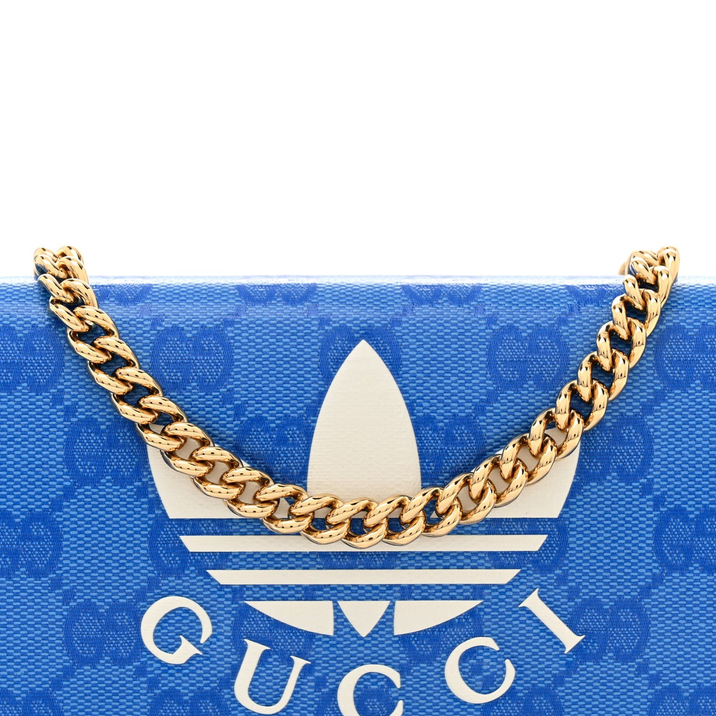 X ADIDAS Monogram Textured Dollar Calfskin Trefoil Embossed Wallet On Chain Blue
