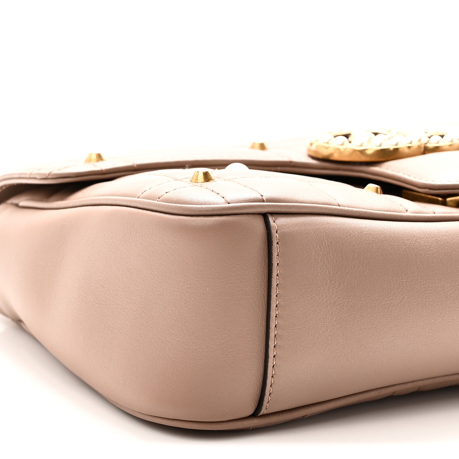 Gucci Calfskin Matelasse Studded Small Pearly GG Marmont Shoulder Bag Porcelain Rose 7 of 10