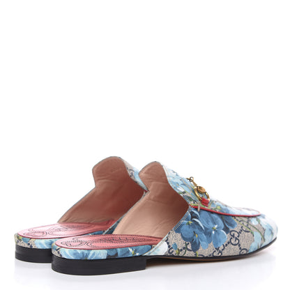 Gucci GG Supreme Monogram Blooms Womens Princetown Slippers 39 Beige Blue Navy Hibiscus Red 4 of 9
