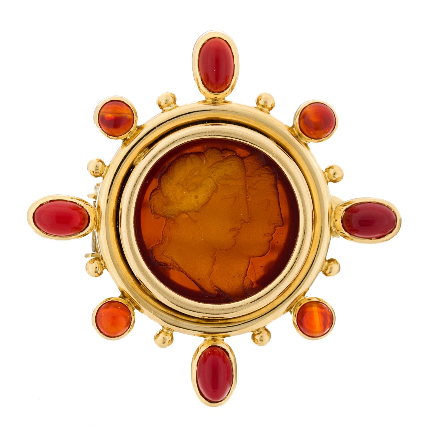 Elizabeth Locke 18K Yellow Gold Venetian Glass Mother of Pearl Carnelian Intaglio Brooch Pin 1 of 5