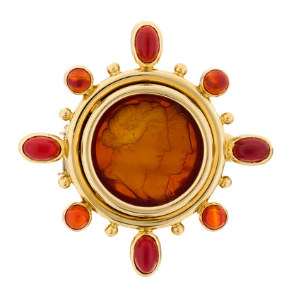 Elizabeth Locke 18K Yellow Gold Venetian Glass Mother of Pearl Carnelian Intaglio Brooch Pin 1 of 5