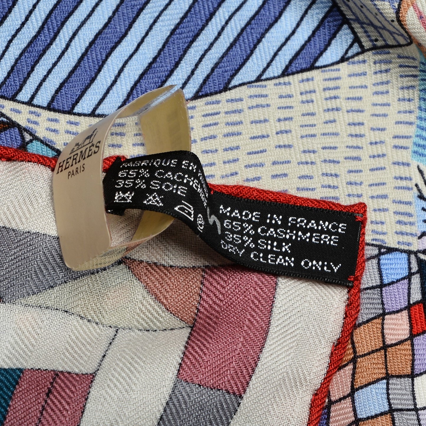 Cashmere Silk Patchwork Horse Shawl 140 Parme Rouge Bleu