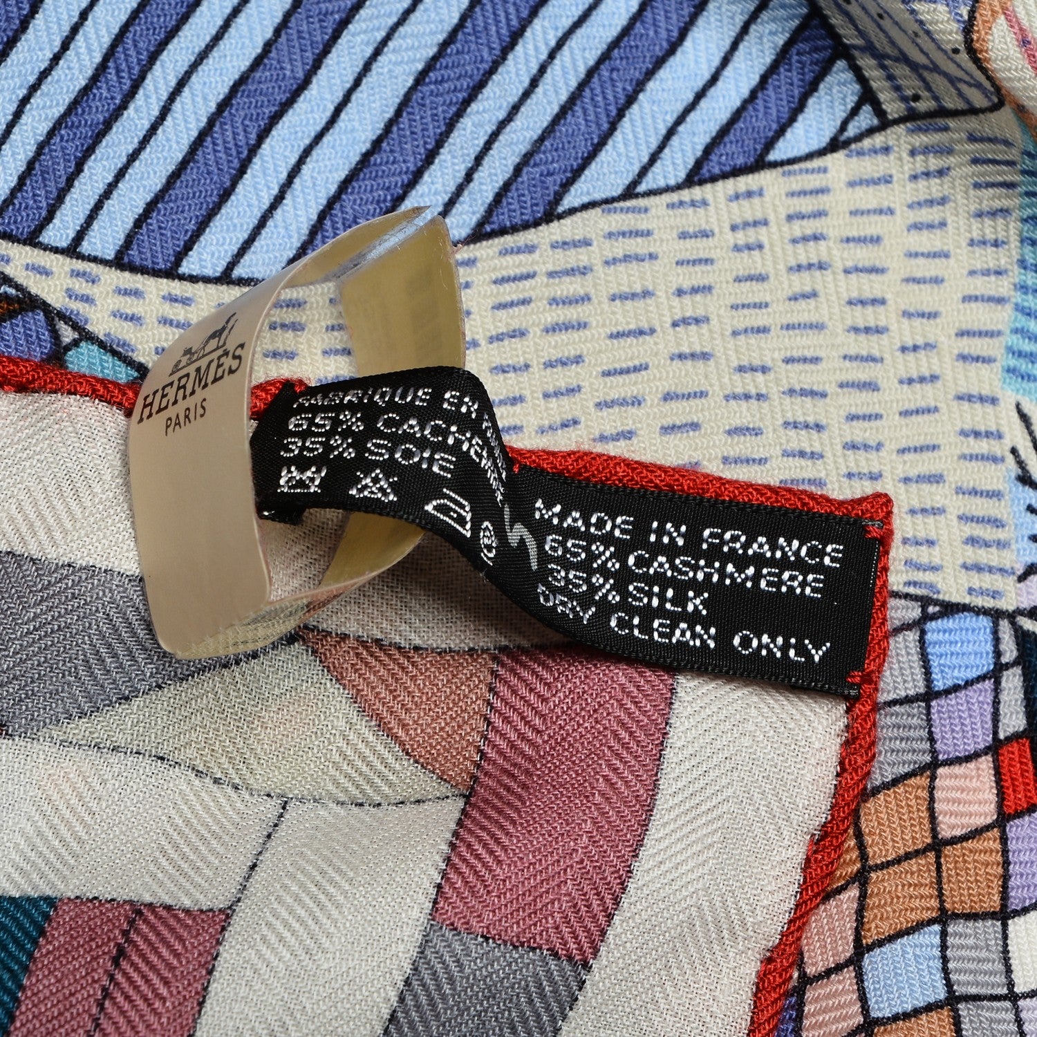 Hermes Cashmere Silk Patchwork Horse Shawl 140 Parme Rouge Bleu 5 of 5