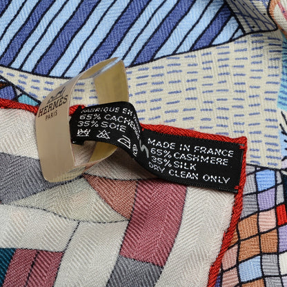 Hermes Cashmere Silk Patchwork Horse Shawl 140 Parme Rouge Bleu 5 of 5