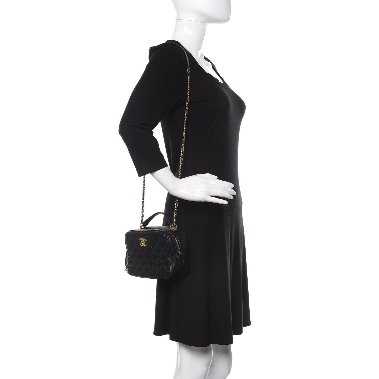 Chanel Calfskin Quilted CC Small Vanity Case Black 2 of 11
