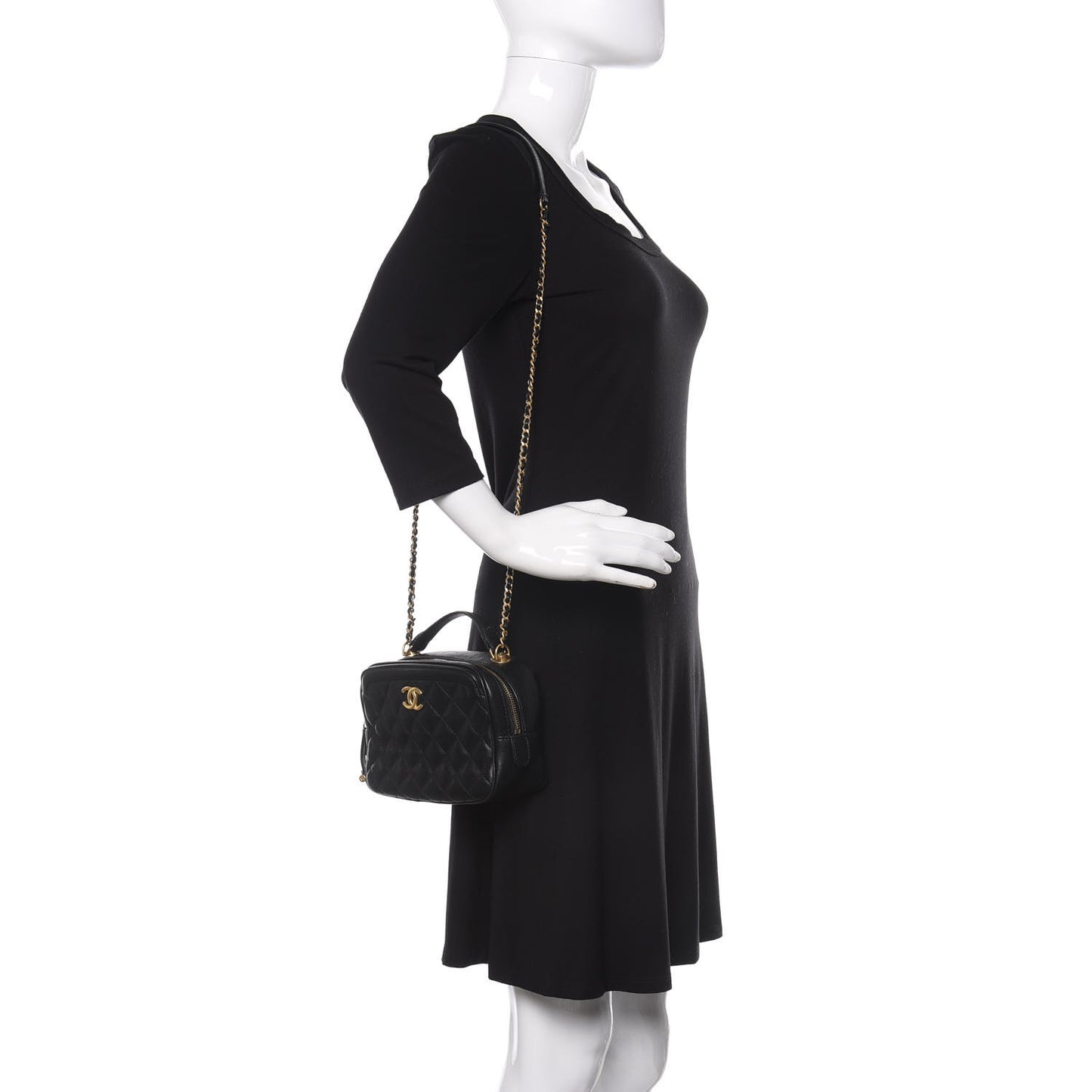 Calfskin Quilted CC Small Vanity Case Black
