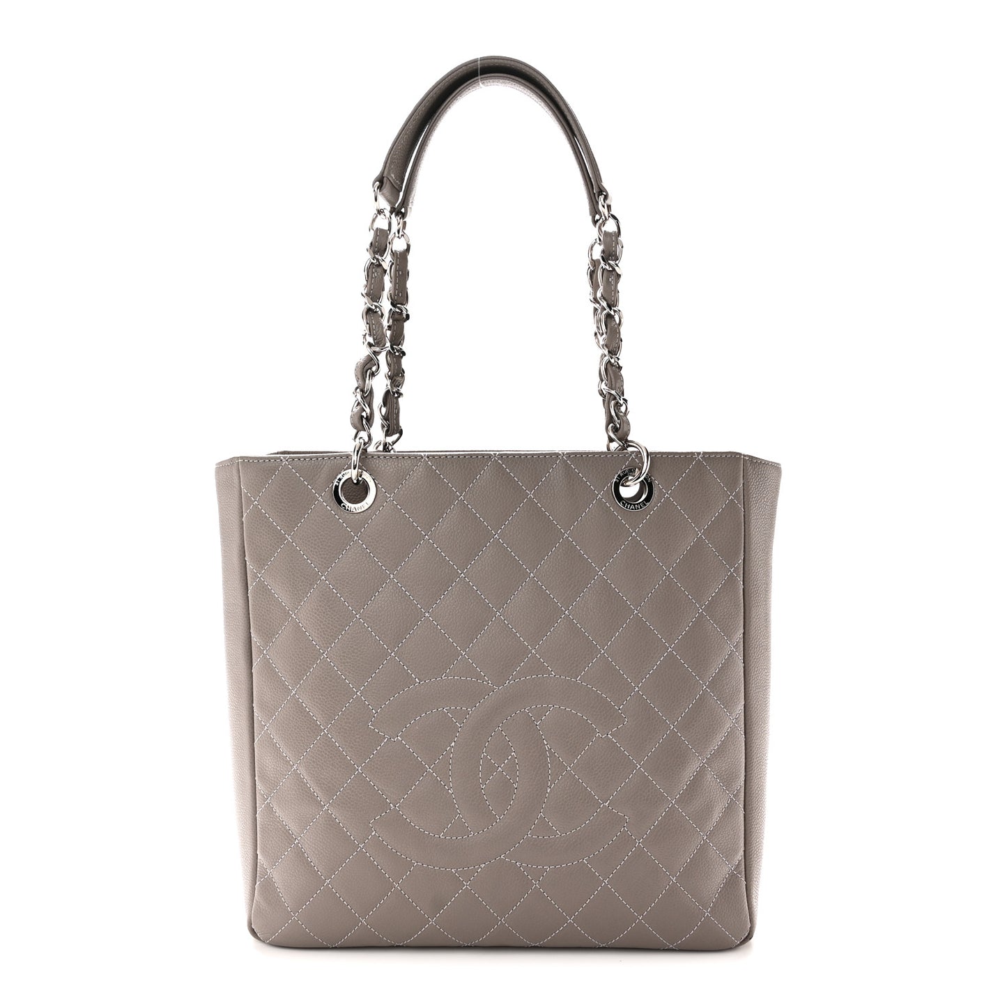 Caviar Quilted Vertical Grand Shopping Tote GST Grey