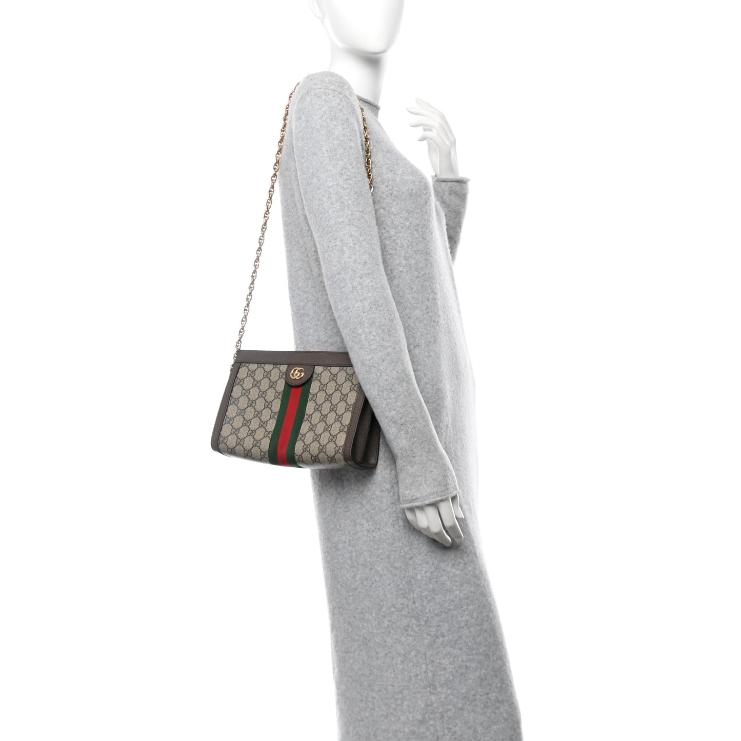 GG Supreme Monogram Web Small Ophidia Chain Shoulder Bag Brown