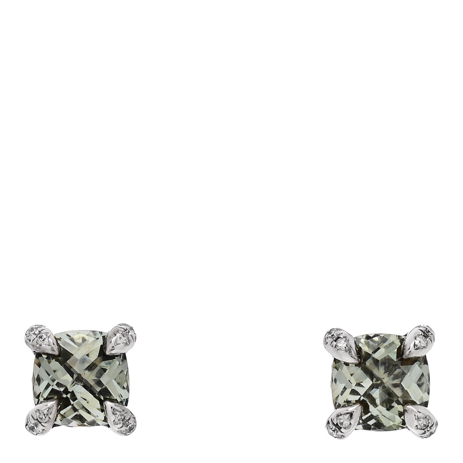 David Yurman Sterling Silver Diamond Prasiolite 6mm Chatelaine Earrings 1 of 4