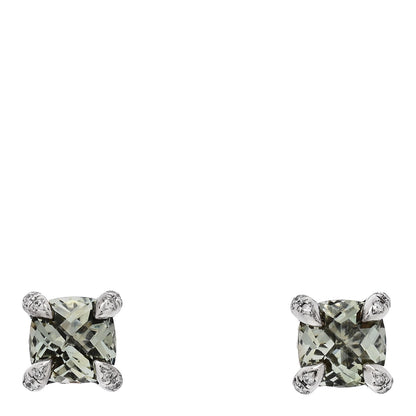 David Yurman Sterling Silver Diamond Prasiolite 6mm Chatelaine Earrings 1 of 4