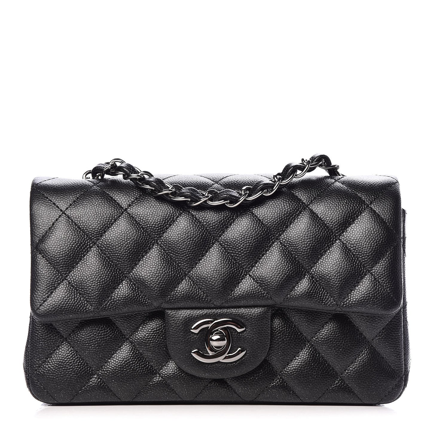 Iridescent Caviar Quilted Mini Rectangular Flap Black