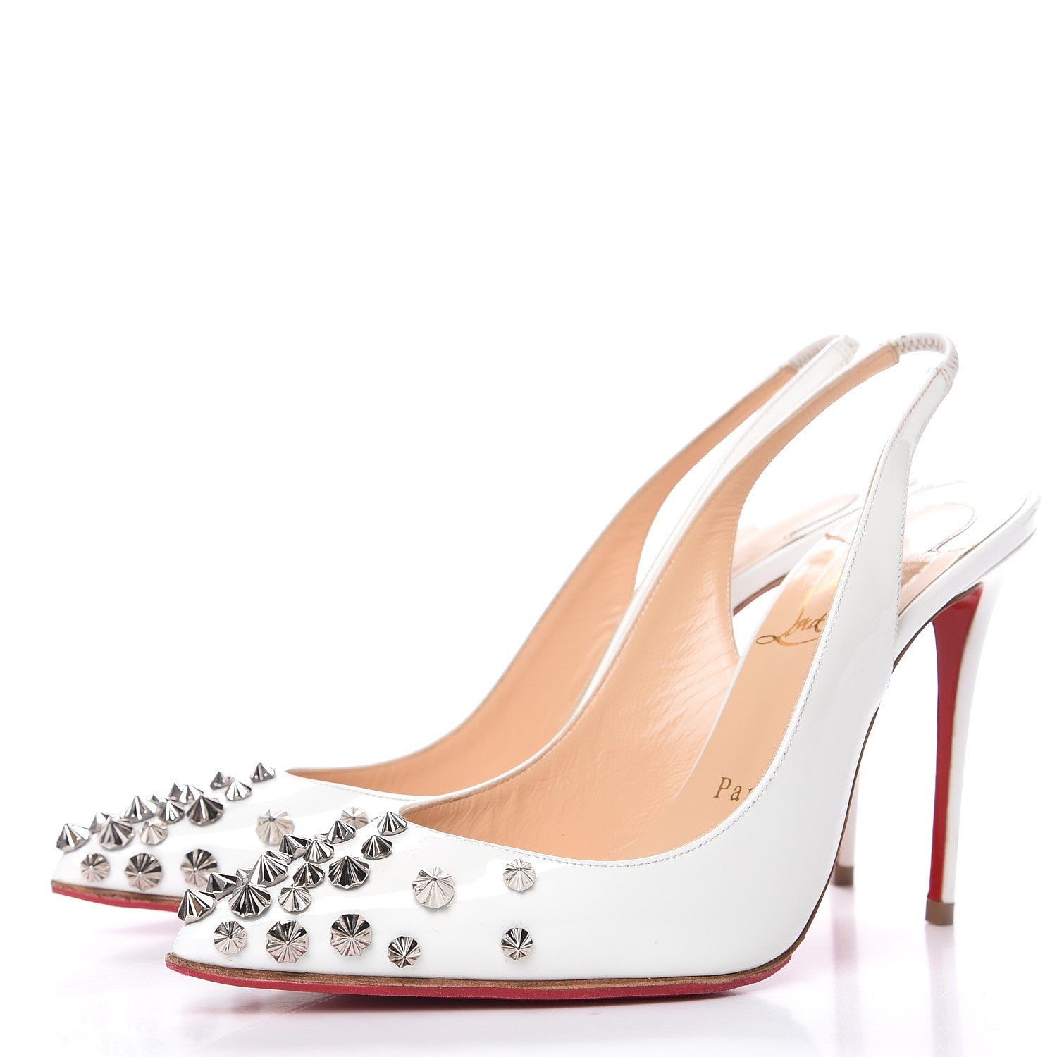 Christian Louboutin Patent Drama Sling 100 Pumps 36.5 Latte Silver 3 of 12