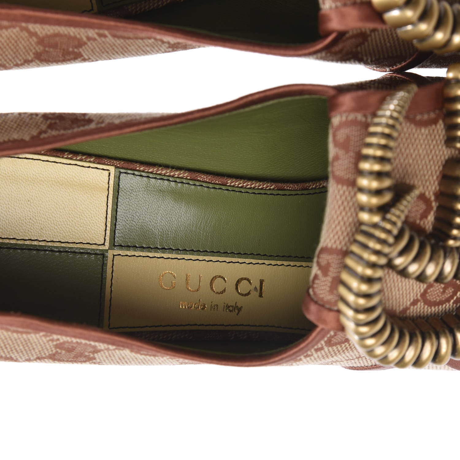 Gucci Monogram Satin Torchon Double G Pumps 38.5 Beige Ruggine Copper 8 of 11