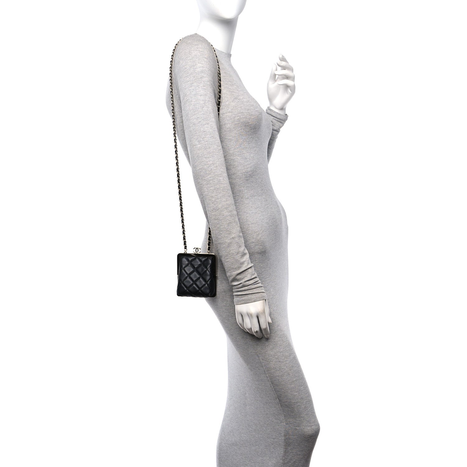 Chanel Lambskin Plexi Quilted CC Evening Clutch With Chain Black 3 of 11