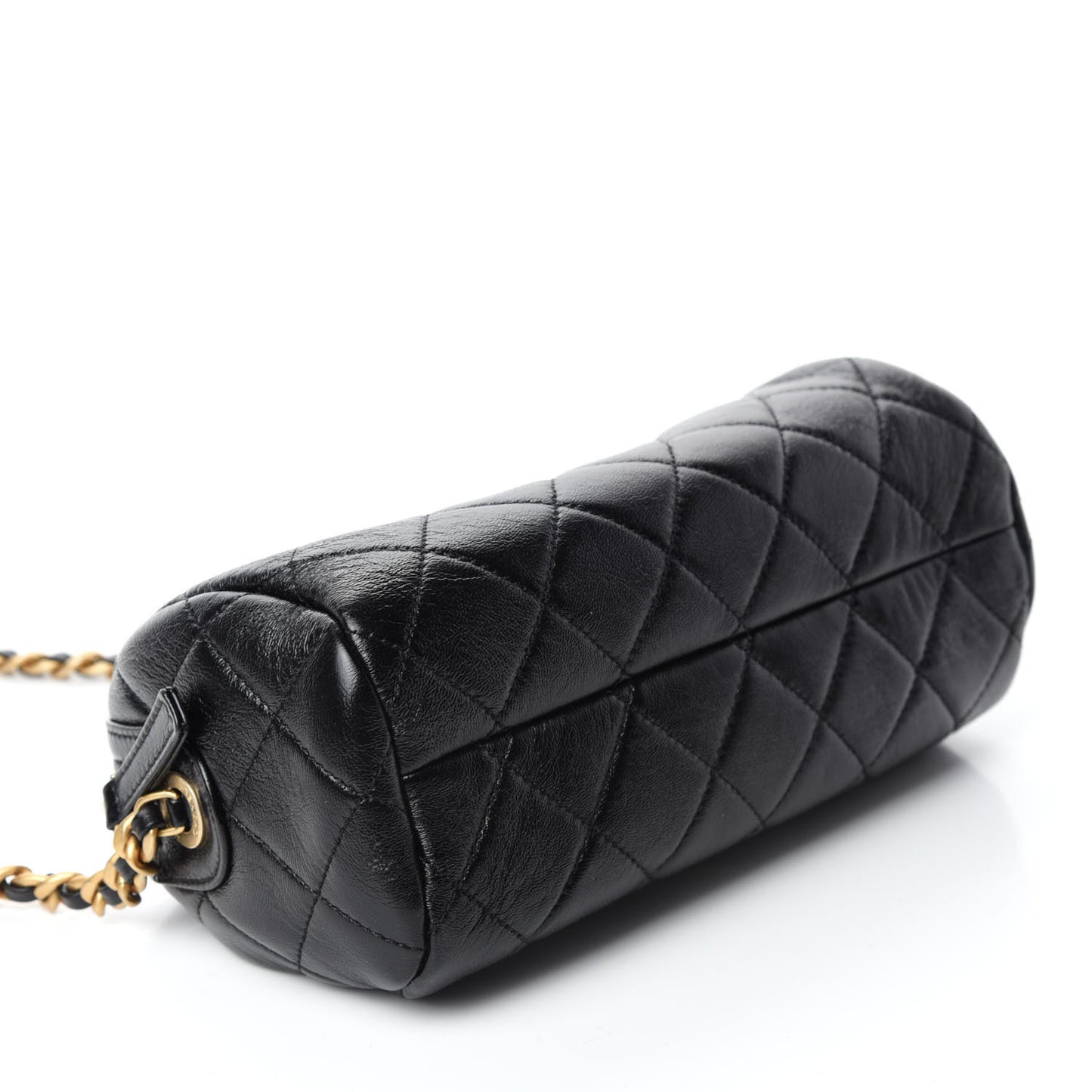 Shiny Lambskin Quilted Small Fashion Therapy Bowling Bag Black