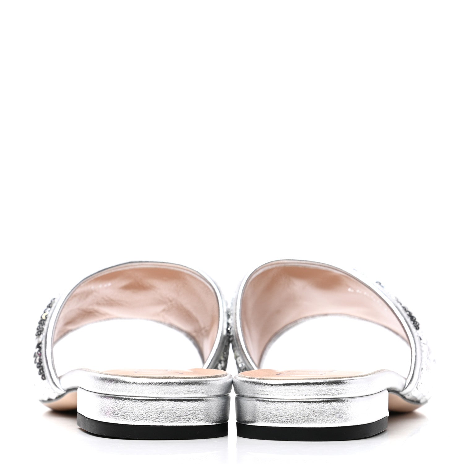 Gucci Sequin Metallic Nappa GG Marmont Flat Slide Sandals 39 Silver 4 of 9