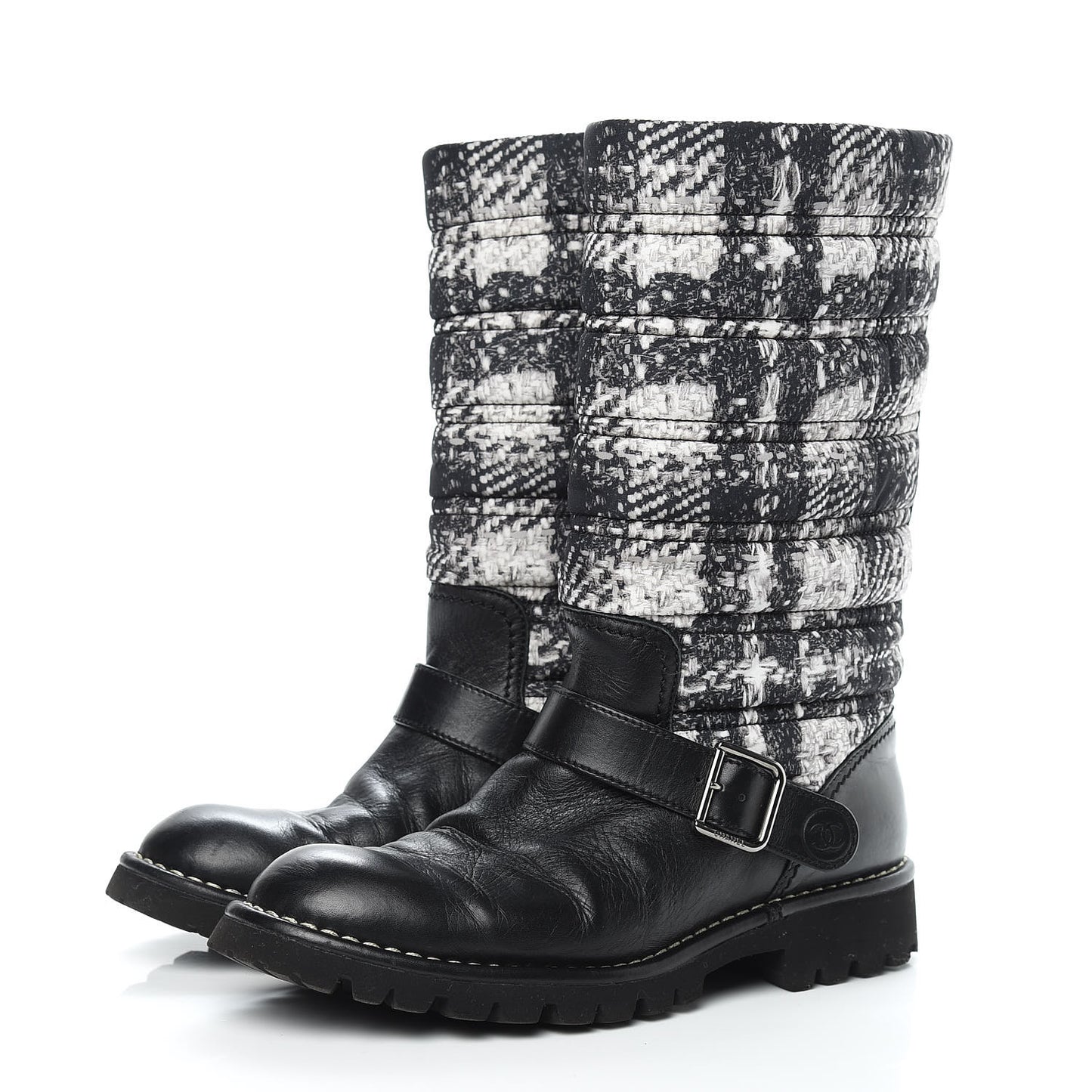 Calfskin Tweed Nylon Printed Boots 39 Black
