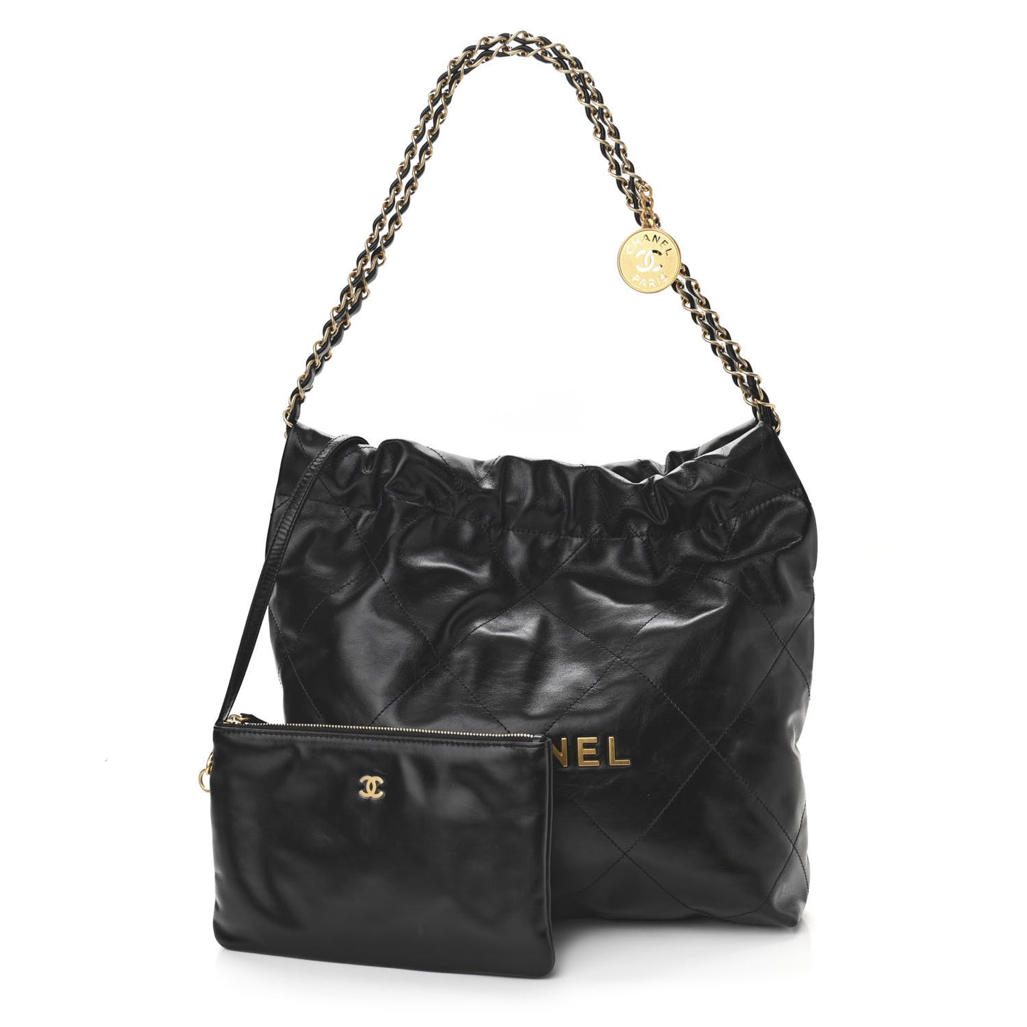 Shiny Calfskin Quilted Small Chanel 22 Black