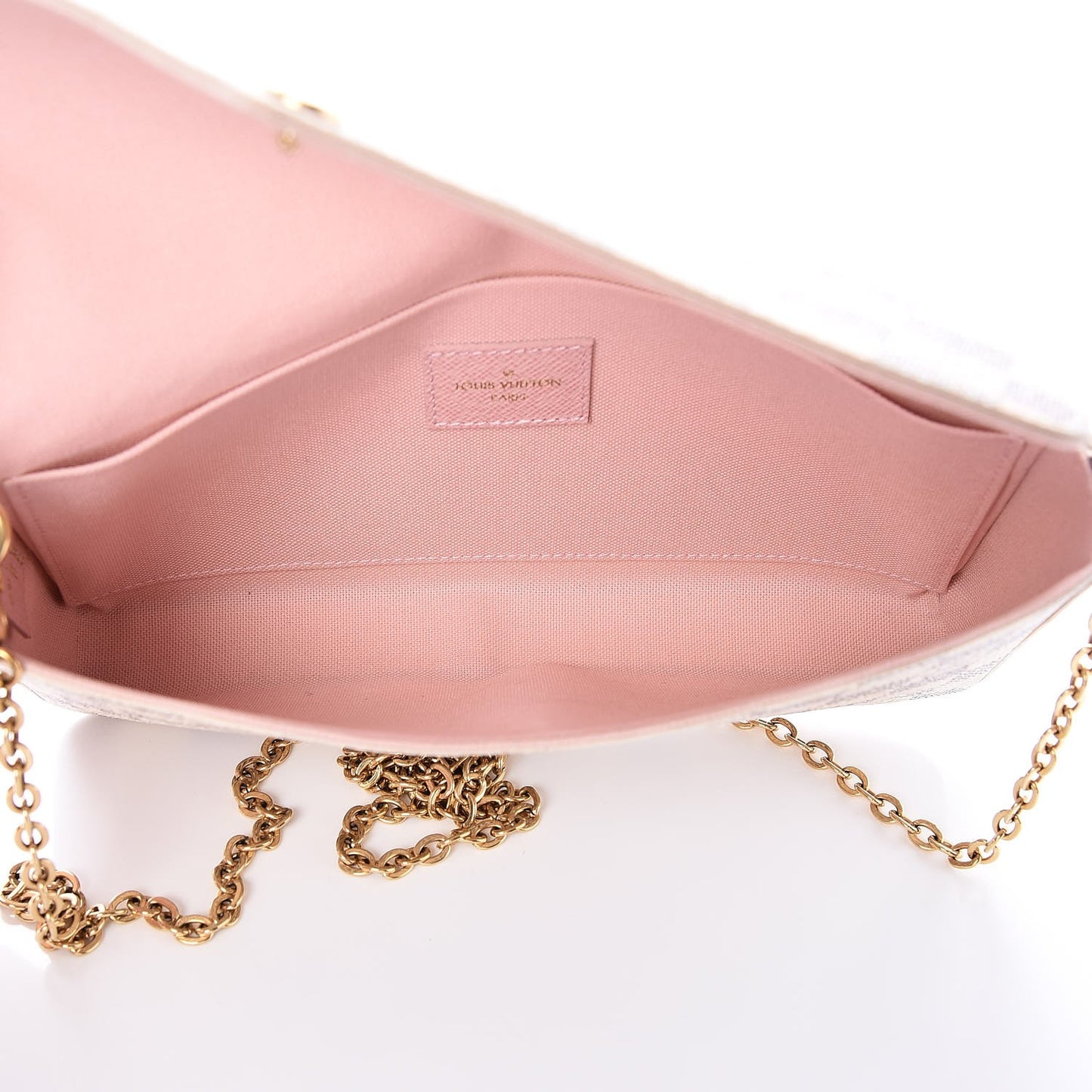 Damier Azur Pochette Felicie Chain Wallet Rose Ballerine