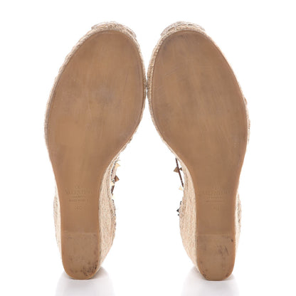 Valentino Garavani Metallic Grained Calfskin Rockstud Ankle Wrap Espadrille 15/85mm Wedges 40 Skin 7 of 11