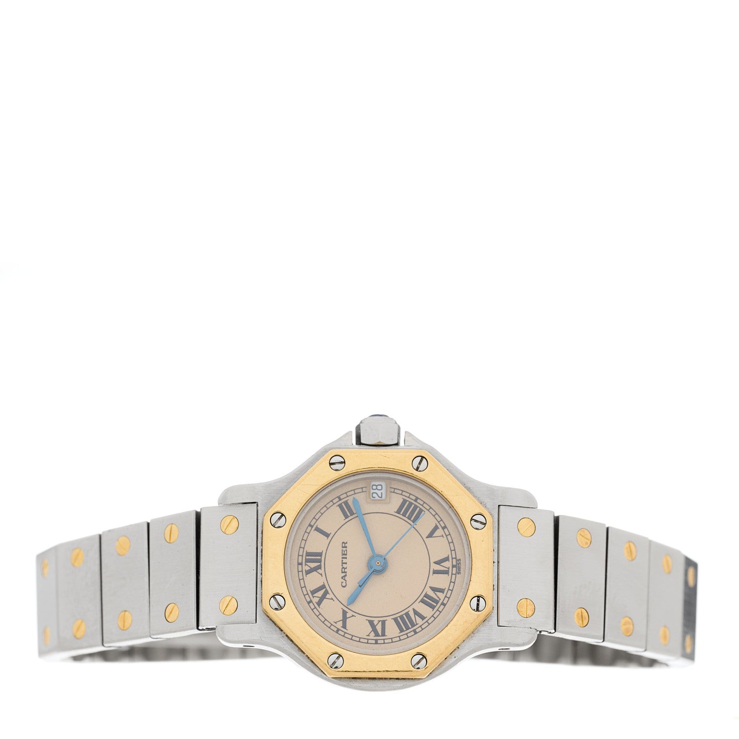 Cartier Stainless Steel 18K Yellow Gold 25mm Santos Octagon Quartz Watch 2 of 4