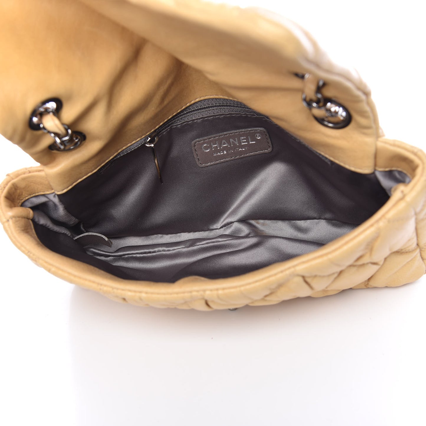 Calfskin Quilted Medium Bubble Quilt Flap Bag Beige