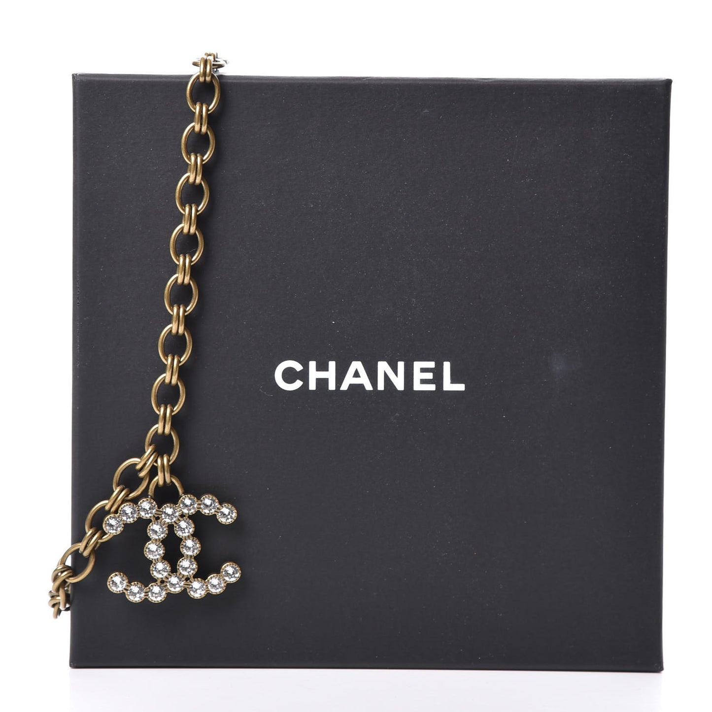 Crystal Chain Link CC Necklace Gold