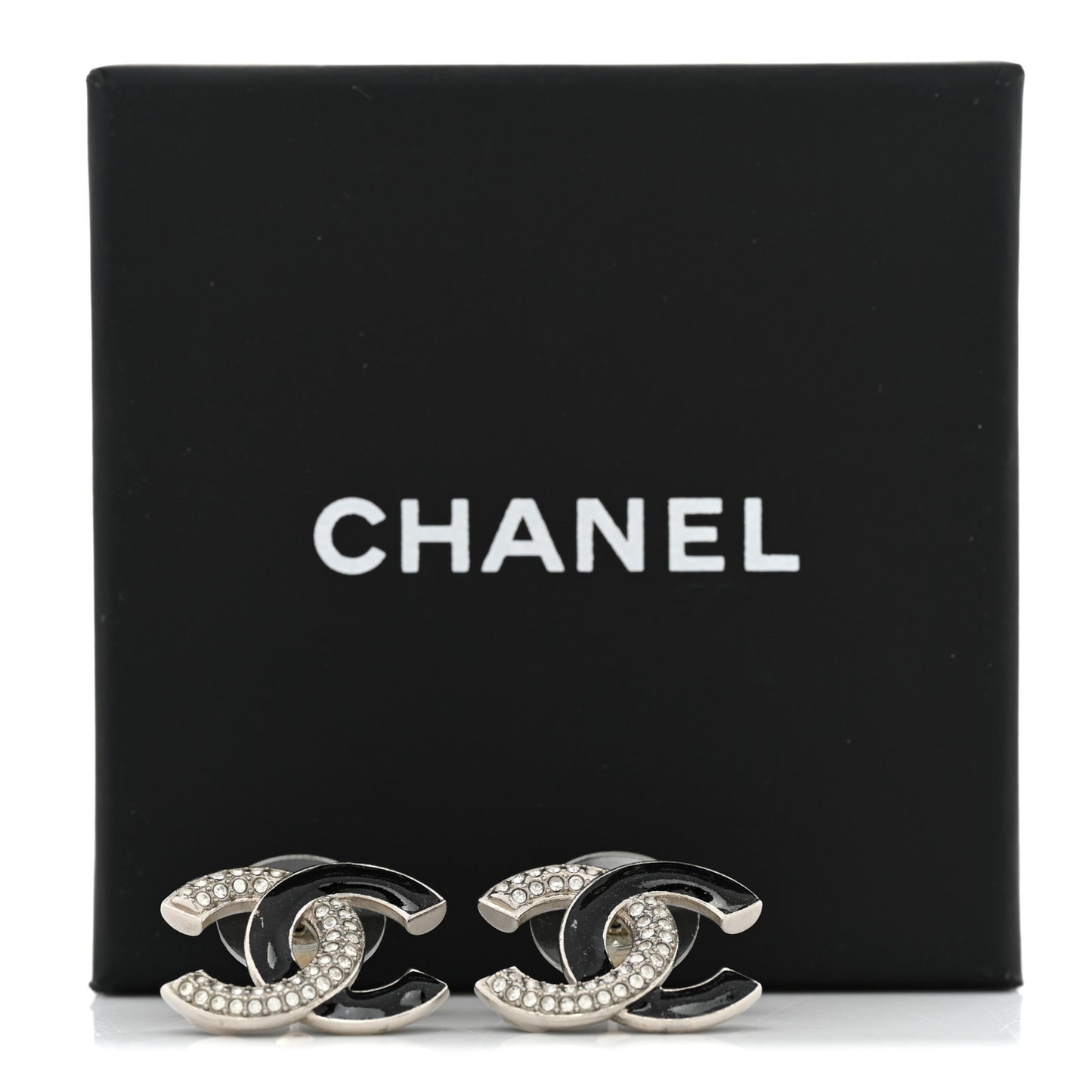 Crystal Enamel CC Earrings Silver Black