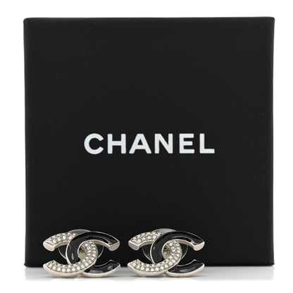 Chanel Crystal Enamel CC Earrings Silver Black 5 of 5