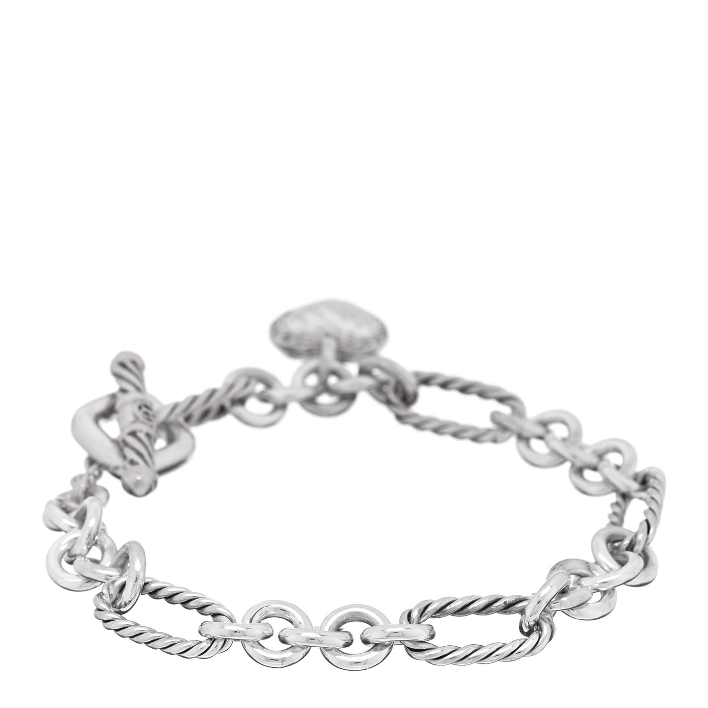 Sterling Silver Diamond Cable Heart Charm Bracelet