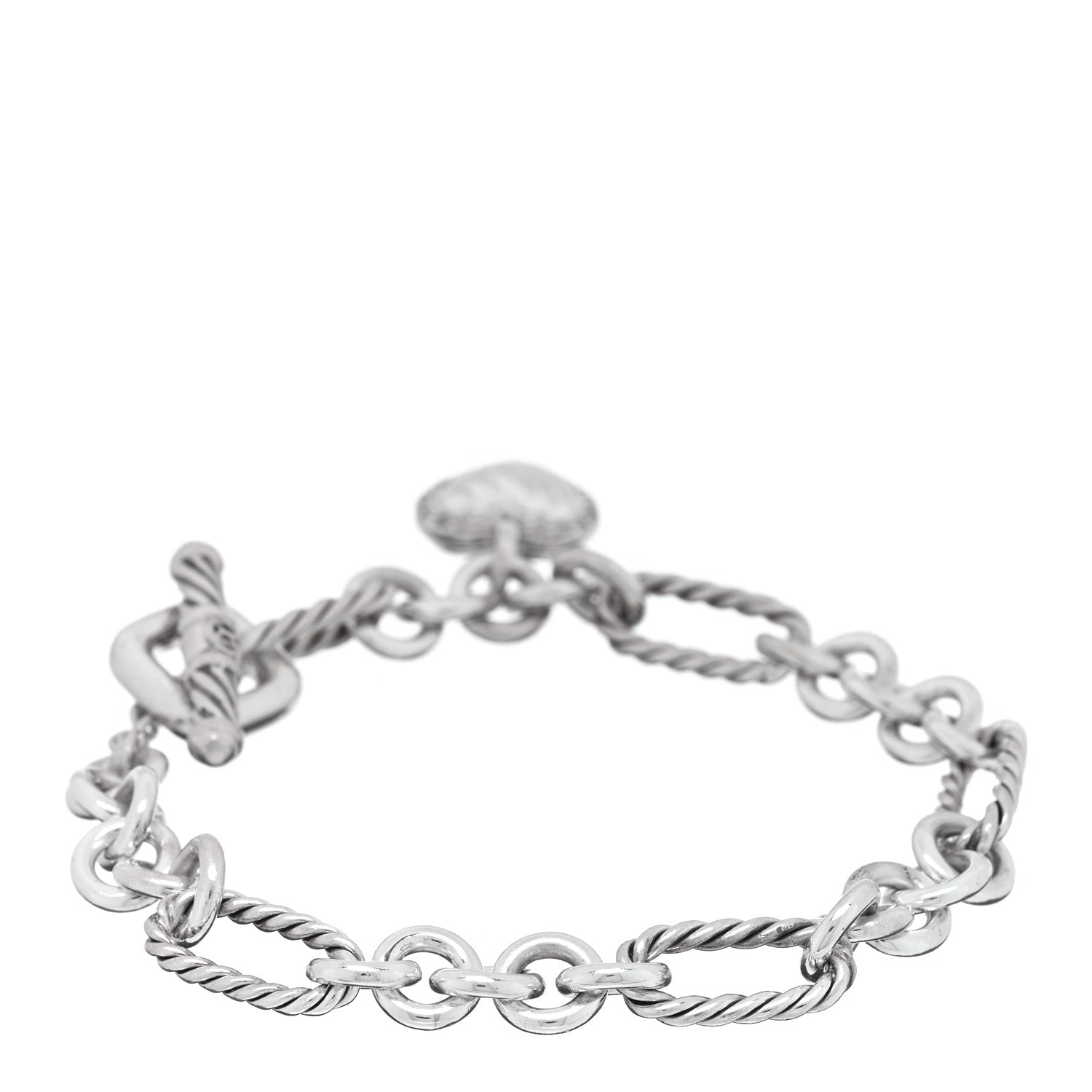 David Yurman Sterling Silver Diamond Cable Heart Charm Bracelet 2 of 3