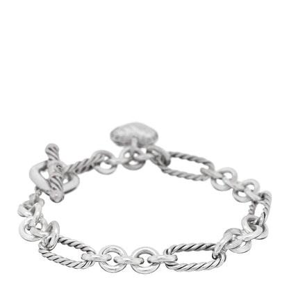 David Yurman Sterling Silver Diamond Cable Heart Charm Bracelet 2 of 3