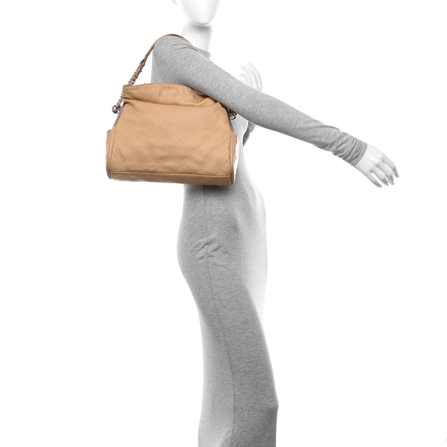 Lambskin Stitched Medium Ultimate Soft Tote Beige