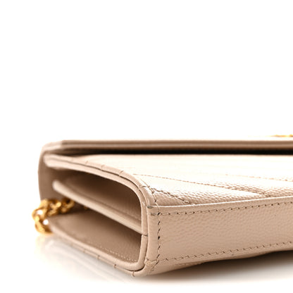 Saint Laurent Grain De Poudre Matelasse Chevron Monogram Chain Wallet Dark Beige 8 of 10