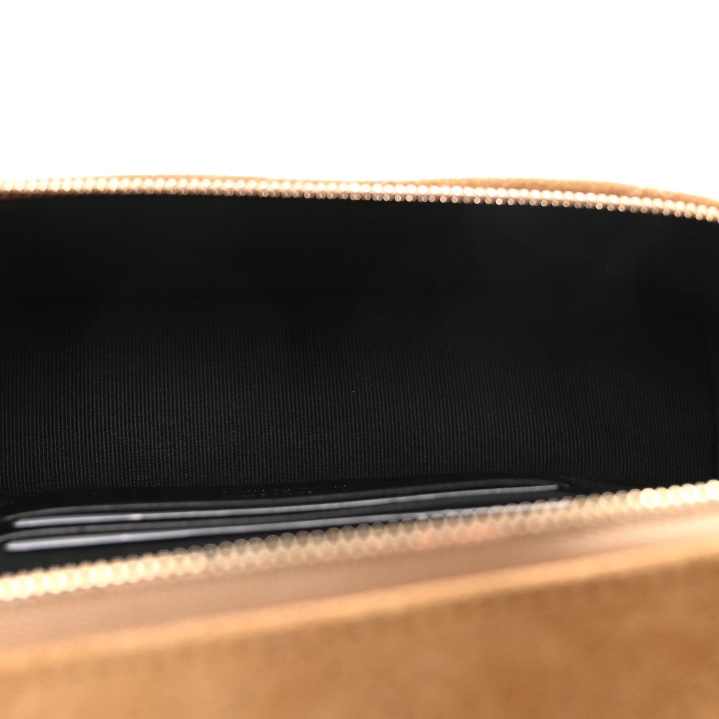 Suede Calfskin Shiny Lambskin Quilted Top Handle Slim Vanity Case With Chain Beige Black