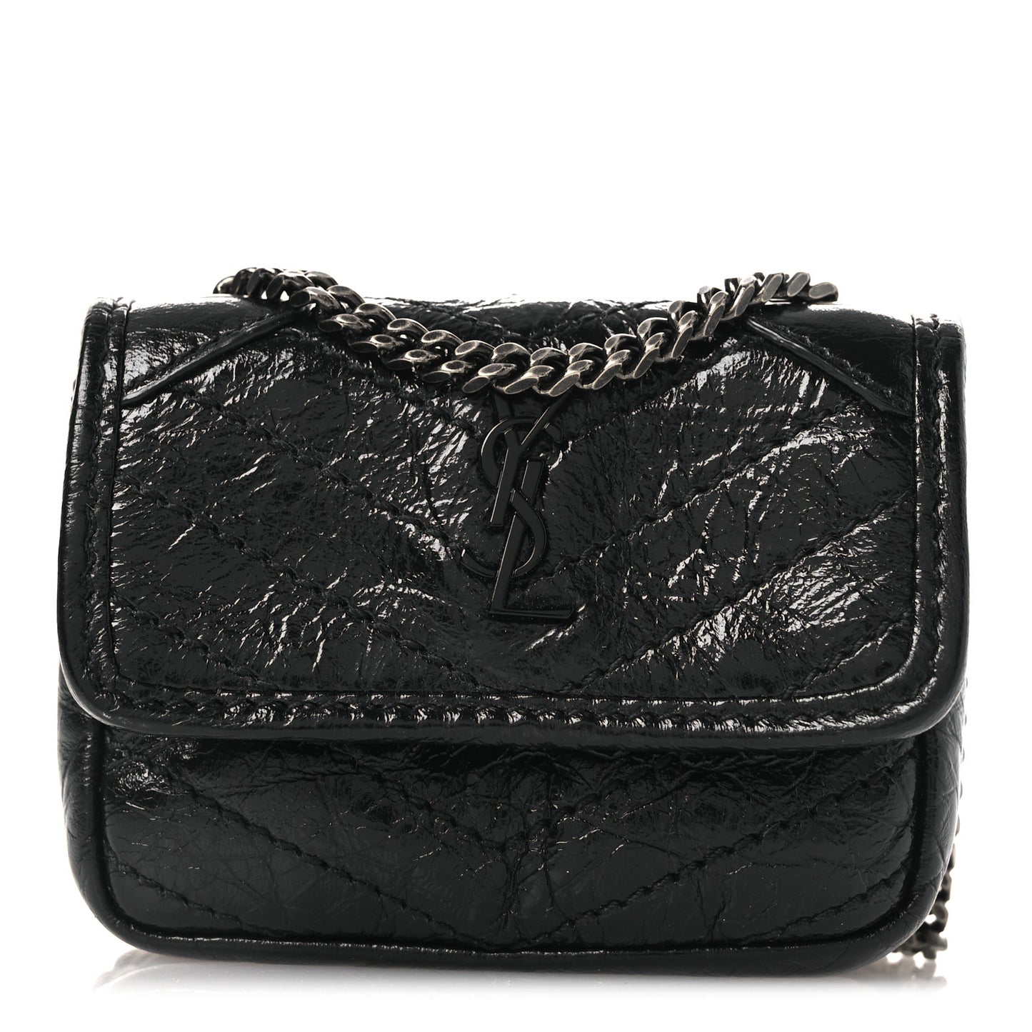 Crinkled Calfskin Matelasse Monogram Niki Airpods Holder Micro Bag Black