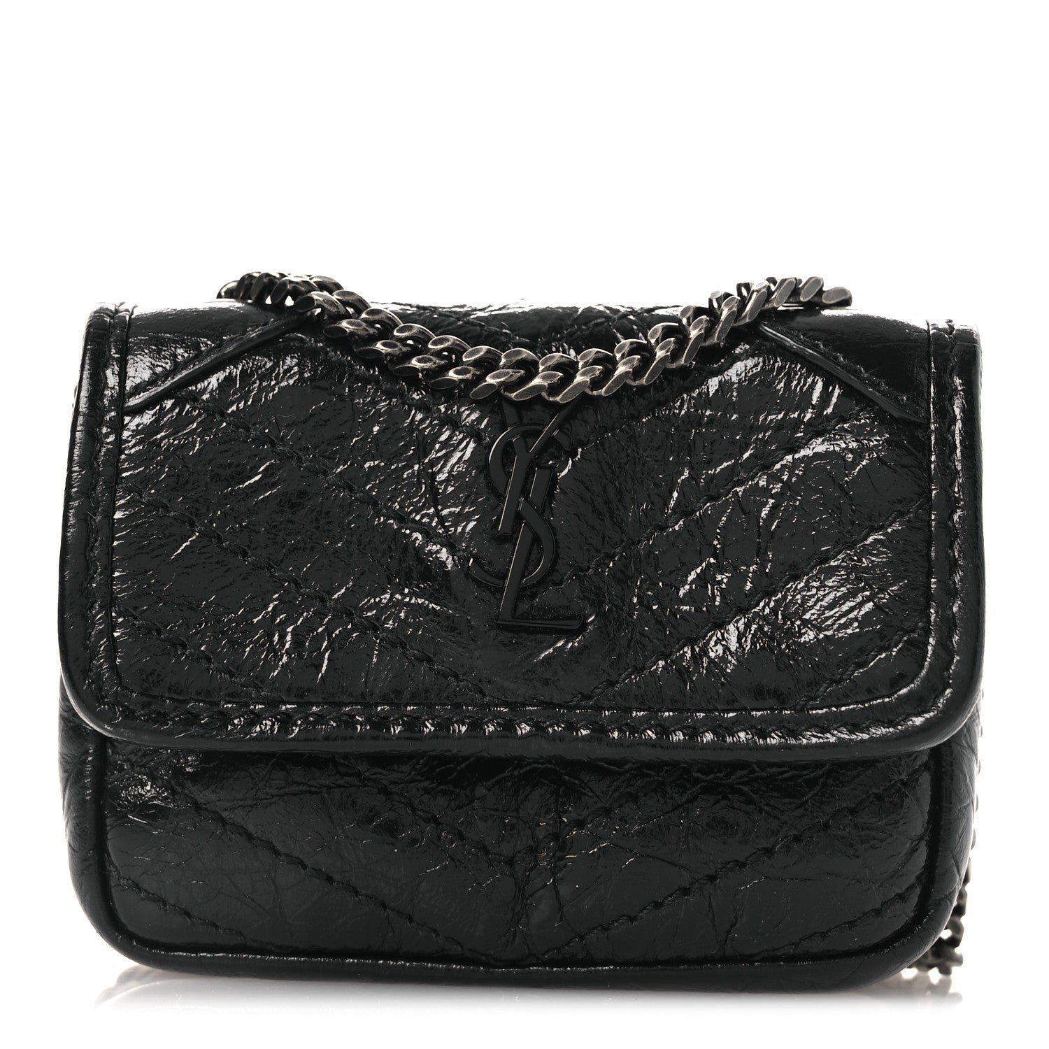 Saint Laurent Crinkled Calfskin Matelasse Monogram Niki Airpods Holder Micro Bag Black 1 of 11