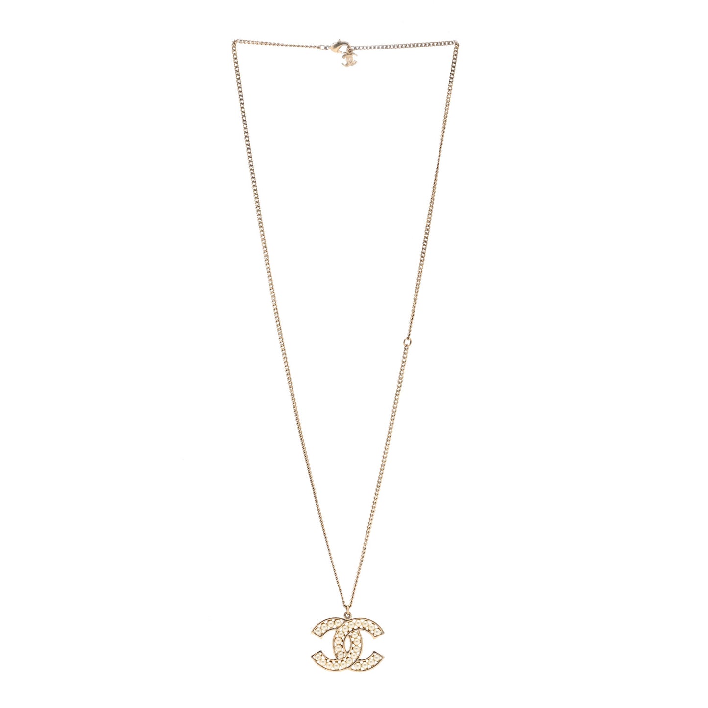 Pearl CC Pendant Necklace Light Gold